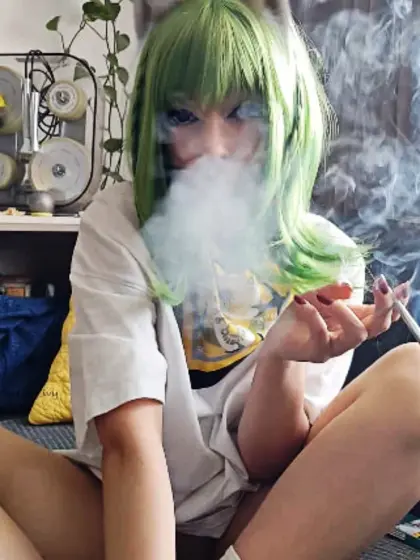 Gamer Girl smoking cig with no panties