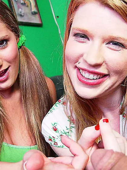 Allie Foster and Madison Young give point-of-view handjob with t