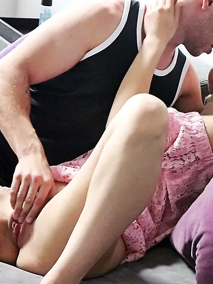 Handsome guy treats blonde