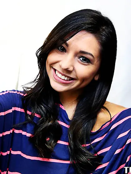 Adorable but fiery Latino chick Serena Torres slides her pussy o