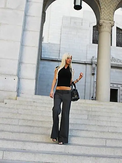 Blonde MILF shows off massive jugs to the man who scores her wet