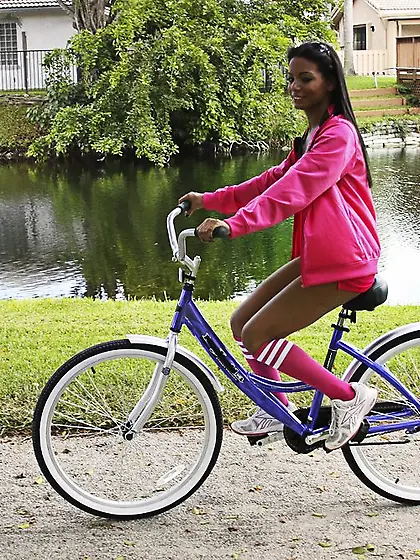 Adrianna Milano takes her sexy pink lingerie outdoors and shows