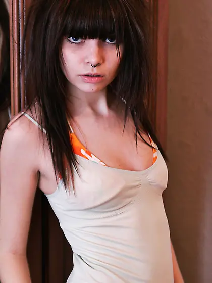 Foxy teen cuttie Kaira 18 takes off her little green thongs and