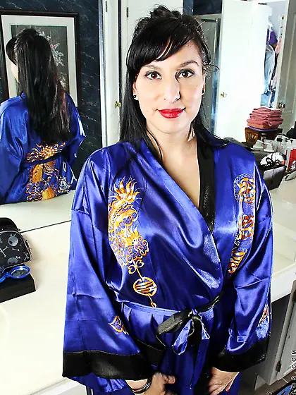 Stripping her blue gown lusty brunette Lucy Dutch saddles her pu