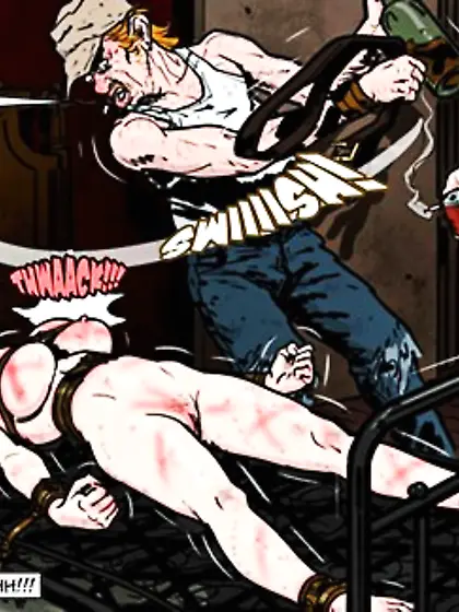 Busty lady slapped caged