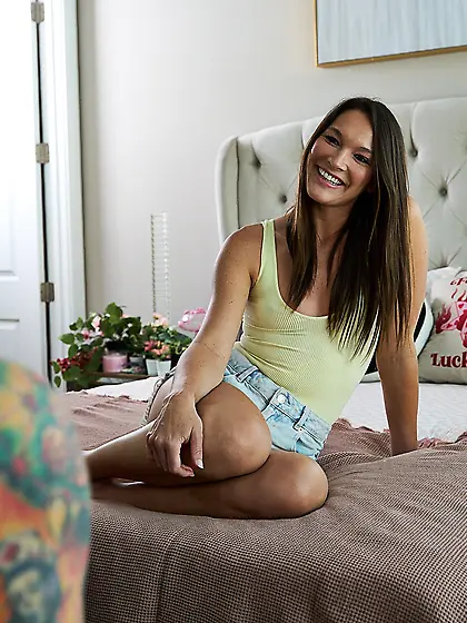 Katrina Colt smiles as tattooed dude drills her soaking wet puss