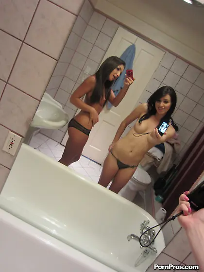 Two playful brunette GFs enjoying their crazy massage session