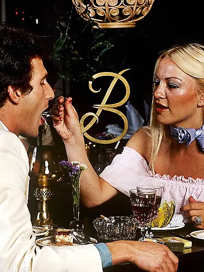 Blonde bombshell pink dress