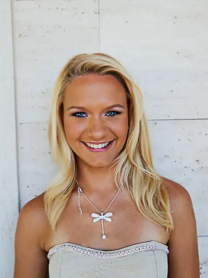 Blonde babe sits brown