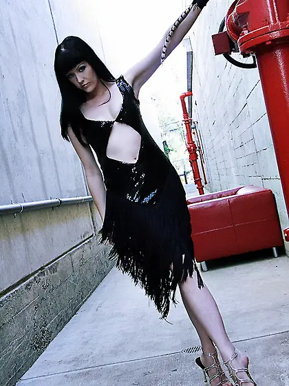 Pale skinned brunette Mary Jane with pink nipples peels off her