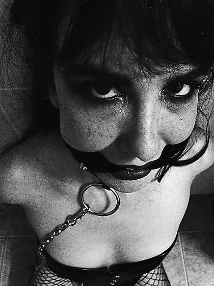 Gagged brunette fishnet stockings