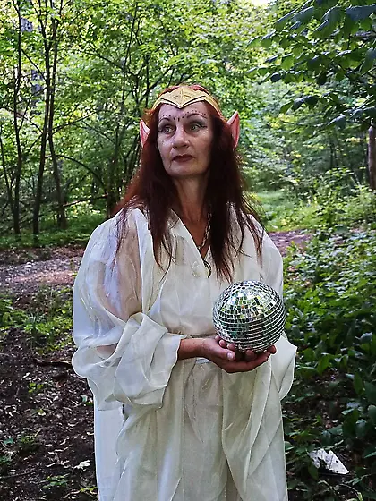 Elf in sunlight in dark forest 2