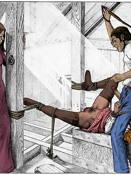 Whipped on the pussy (by Farrel).  Colorized.