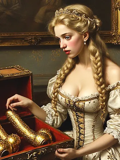 Discovering the queen's golden dildos