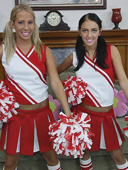 Cheerleaders Stephanie Cane and Ashley Jensen strip and get thei