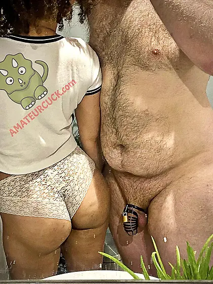 Playing with my cuckold locked him in chastity