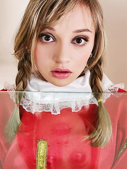 Hot blonde model Kristina Fey takes off her vintage costume and