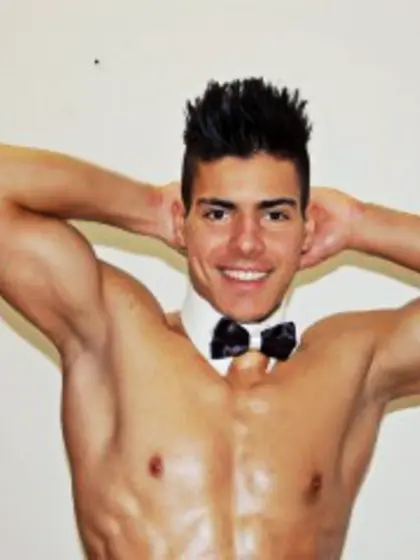 Brunette attitudeguy perform close