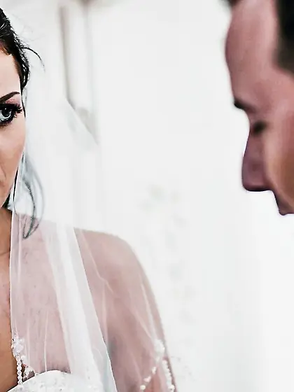 Brunette bride sucks cock