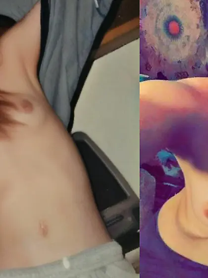 My sister's tits with my friend on the right.