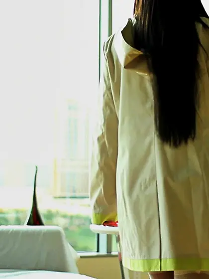 Long haired secretary stockings