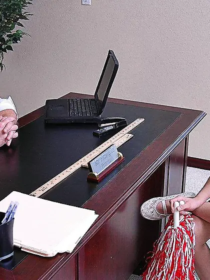 Long haired cheerleader Veronica Stone with beautifully trimmed