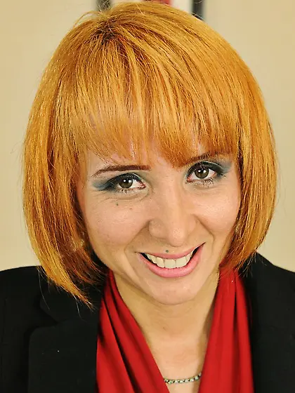 Nasty red secretary takes