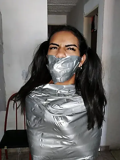 Young Girl Duct Tape Wrapped Like An Egyptian Mummy
