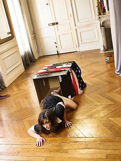 Locked in the big hall sexy housemaid Leonda A takes off her uni