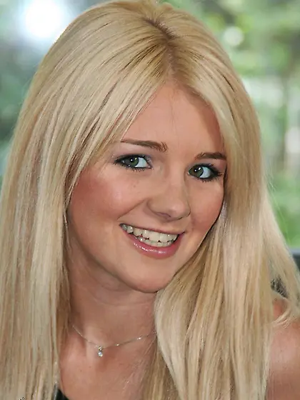 Pretty blonde Holly Van Hough in short skirt gets nude and sprea