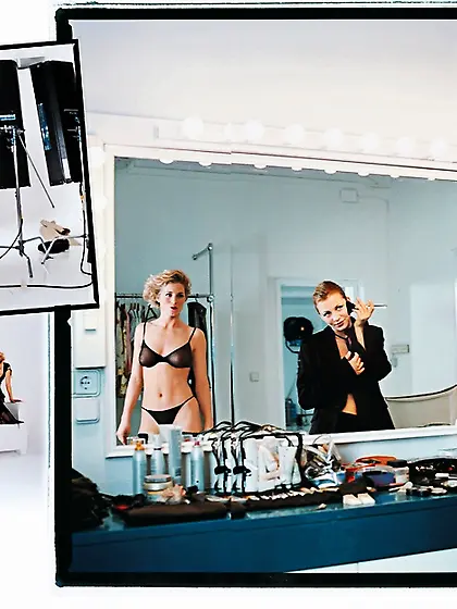 Lesbian blonde black lingerie