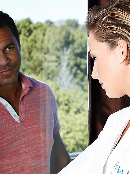 Filthy uniform babe Bailey Blue is serving man with blowing,  str