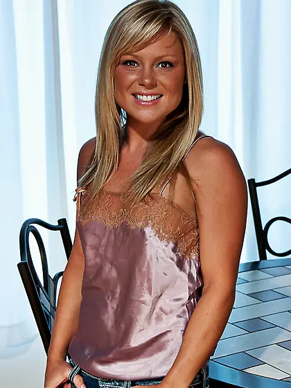 Alluring blonde gal Meet Madden strips her top and shows us her