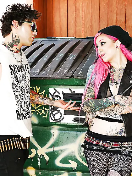 Shaved pink hair blowjob