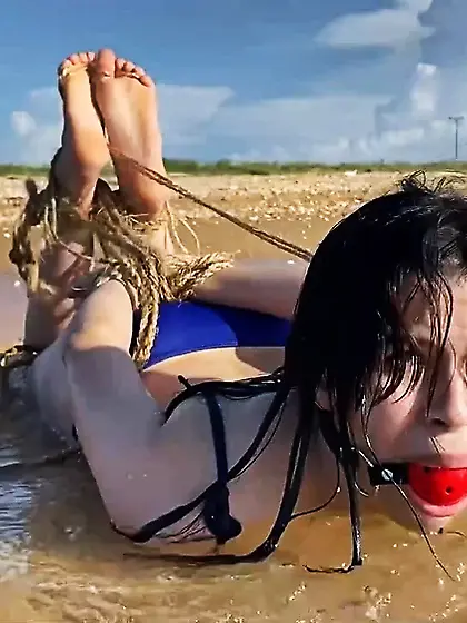 Hogtied And Ball Gagged In Sea Water - Selfgags