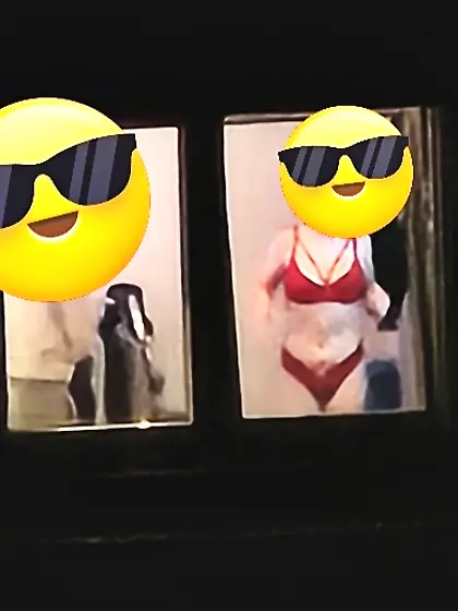 Old window peep pics---gal in her thongs