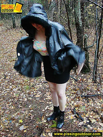 Outdoor pissing in a cold autumn day