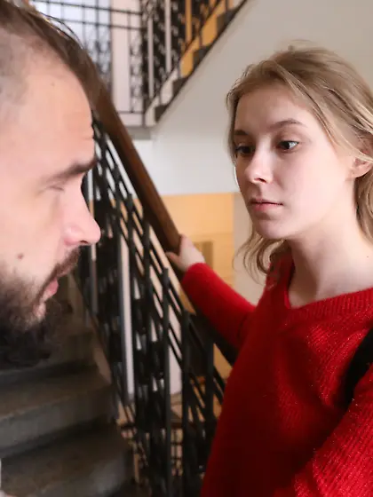 Eyla Moore pleases bearded dude in the living room