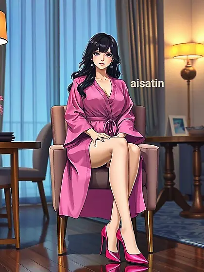 Ai anime girl in satin robe