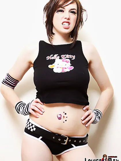 Short-haired punk babe exposes