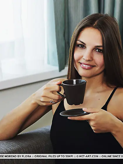 Beautiful brunette sits gray