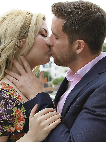 Blonde in flesh-colored stockings fucking a big-dicked businessm