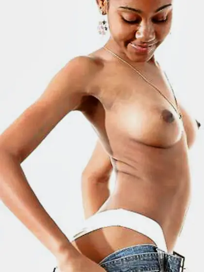 Youthfull dark-hued teenager with puffy knockers - wank to her