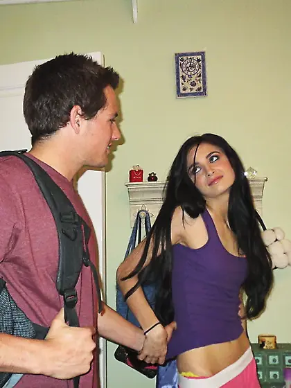 Bondaged dark haired teen