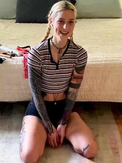 Tattooed blonde harlot will have to punish...