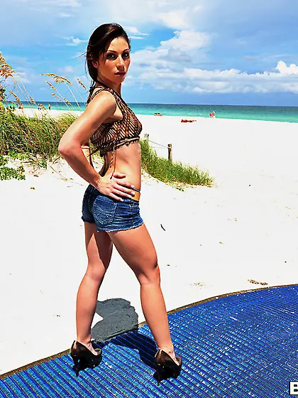 Amazing long haired brunette girl likes to show off her pretty b