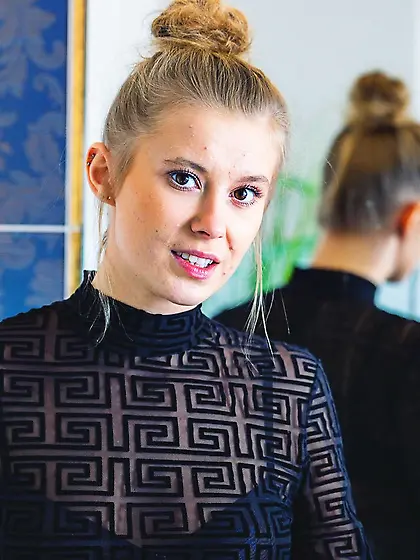 Eyla Moore rides a suction dildo in a bathroom