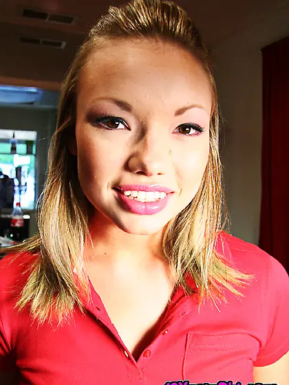 Skinny teenage darling with small boobies sucks a mean pecker an