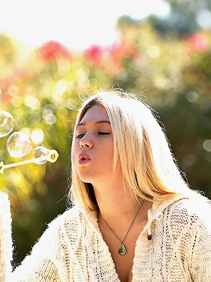 Alison Angel drops down her white sweather and shows her pefect