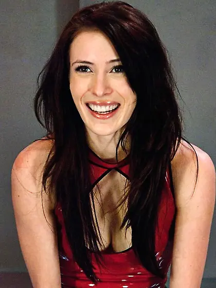 Slim brunette lady red